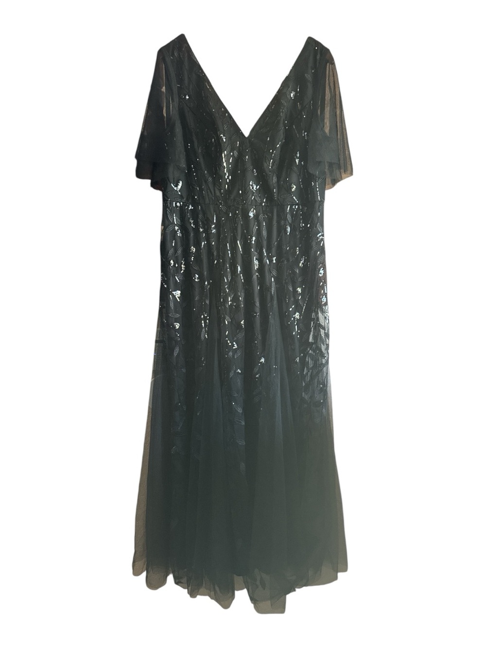 Ever Pretty Size 14 XXXL Elegant Black Sequin V-Neck Maxi Dress Evening Gown MOB